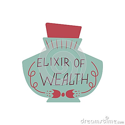 Magic cartoon bottle of wealth elixir. Vector illustrations of magic wealth liquid Vector Illustration