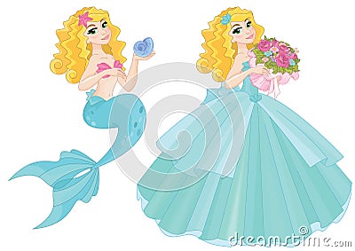 Magic Cartoon Fairy Cute Princess Mermaid Vector Illustration