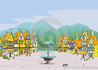 Magic cartoon medieval town Stock Photo