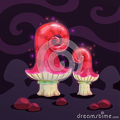 Magic cartoon mushroom. Fantasy alien night plant Vector Illustration