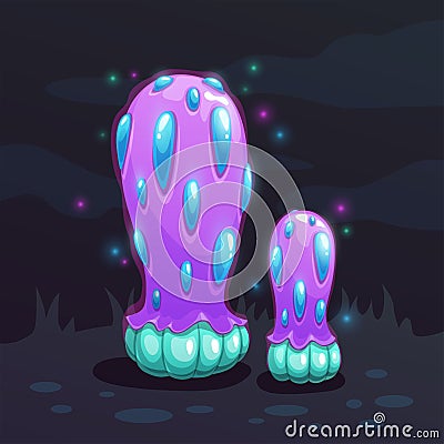 Magic cartoon mushroom. Fantasy alien night plant Vector Illustration