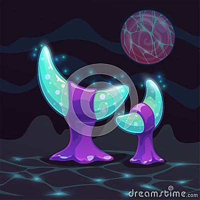 Magic cartoon mushroom. Fantasy alien night plant Vector Illustration