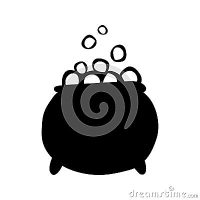 Magic cauldron with bubbles silhouette, isolated on white background. Halloween silhouette black witch's cauldron Vector Illustration