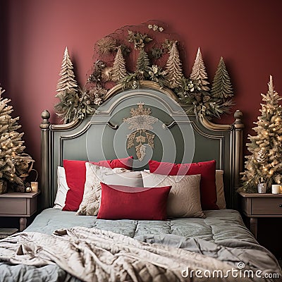 Magic Christmas Bedboard wonderfull decorated, smash cake, tematic Christmas, composit only Stock Photo