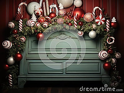 Magic Christmas Bedboard wonderfull decorated, smash cake, tematic Christmas, composit only Stock Photo