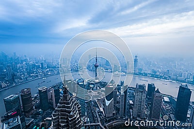 Magic city of shanghai at dusk Stock Photo