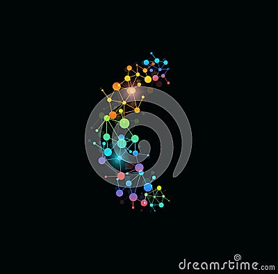 Magic colorful moon logo concept, colored bubbles half moon shape, abstract crescent icon, magical demilune vector Vector Illustration