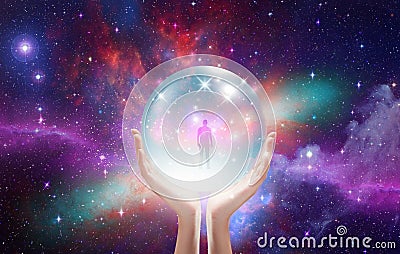 Magic crystal ball, love spell, universe, manifestation Vector Illustration