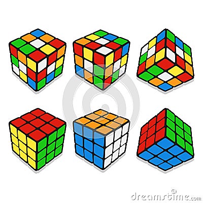 Magic cube colorful illustration with different angle Vector Illustration