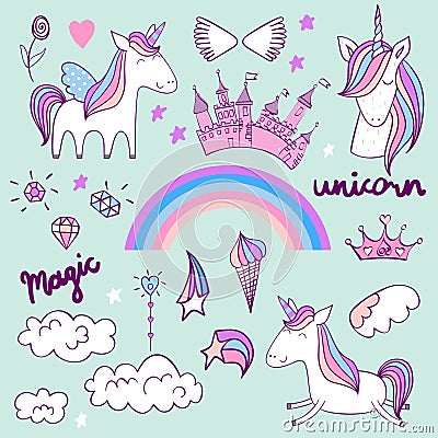 Magic cute unicorn Vector Illustration