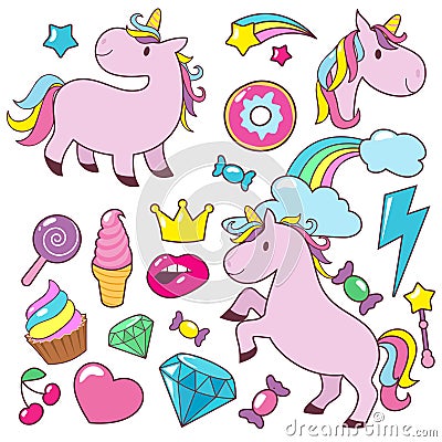 Magic cute unicorns baby horses vector character collection Vector Illustration