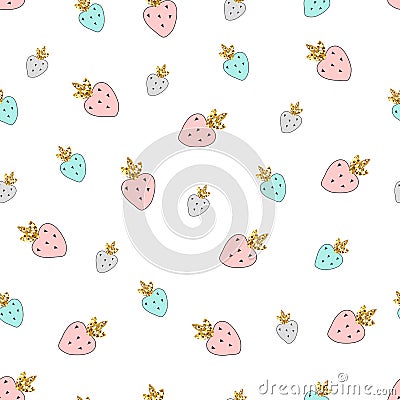 Magic design seamless pattern hand drawn colorful strawberries. Vector Illustration