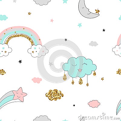 Magic design seamless pattern hand drawn elements. Vector Illustration