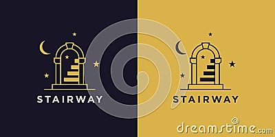 Magic door stairway line icon logo Cartoon Illustration