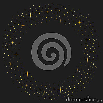 Magic dust. Circle gold glittering star dust lights fame. foil stamping, one color printing design Vector Illustration