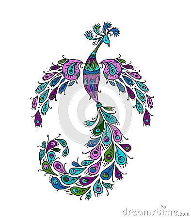 Magic Fairy Bird. Phoenix Bird. Mythical character. Ornamental Silhouette for your design Vector Illustration