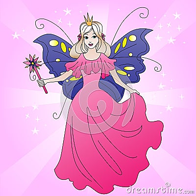 Magic fairy princess illustration. Vector coloful illustration for kids Vector Illustration