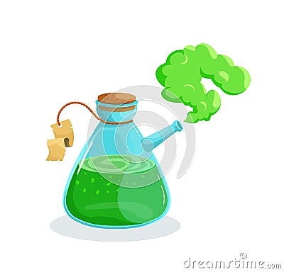 Magic flask glass potion bottle with elixir Vector Vector Illustration