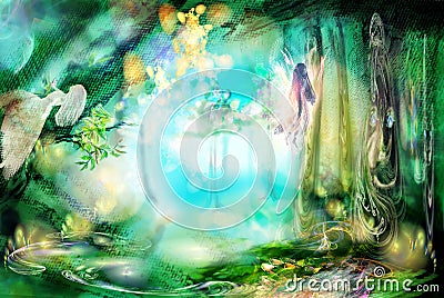 The magic forest with fairies Stock Photo