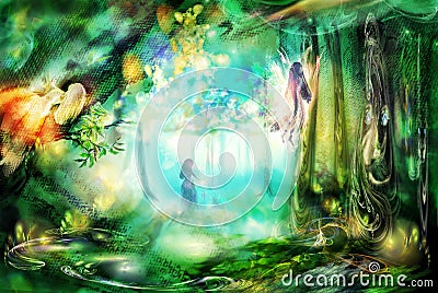 The magic forest with fairies Stock Photo