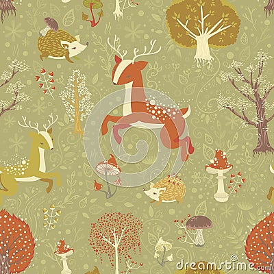 Magic forest seamless pattern Vector Illustration