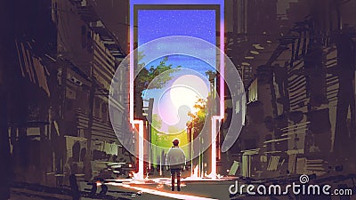 The magic gate to beautiful place Cartoon Illustration