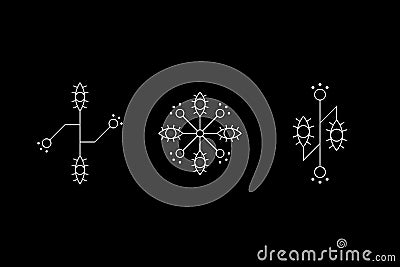 Magic geometry white symbol set. Eye signs. Ancient secret inscriptions. UFO signs. Cave drawings. Design symbols for Vector Illustration