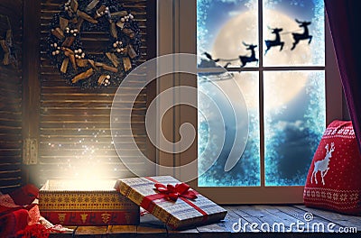 Magic gift box on the sill Stock Photo