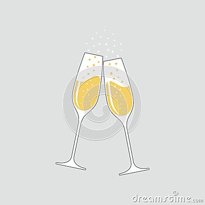 Clink glasses champagne graphic icon Cartoon Illustration