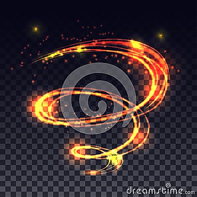 Magic glowing light swirl trail effect on transparent background. Vector Illustration
