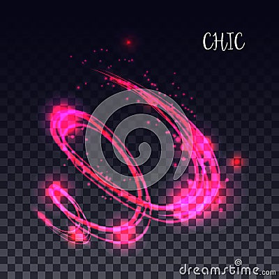 Magic glowing light swirl trail effect on transparent background. Vector Illustration