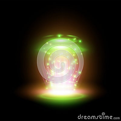 Magic green and pink portal or ufo teleport Vector Illustration