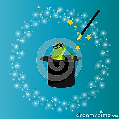 Magic hat with crocodile Vector Illustration