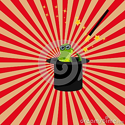 Magic hat with crocodile Vector Illustration