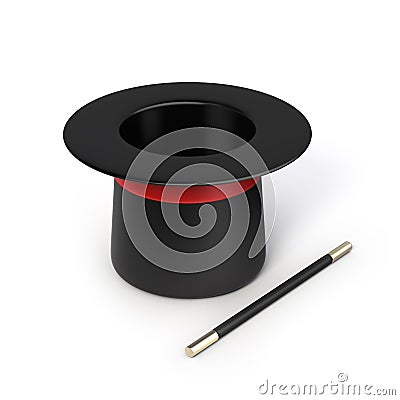 Magic hat and magic wand Stock Photo