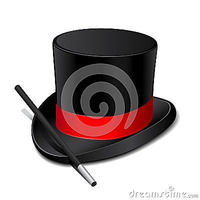 Magic hat with magic wand Vector Illustration