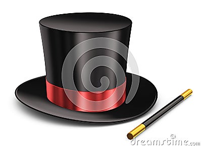 Magic hat and magic wand Stock Photo