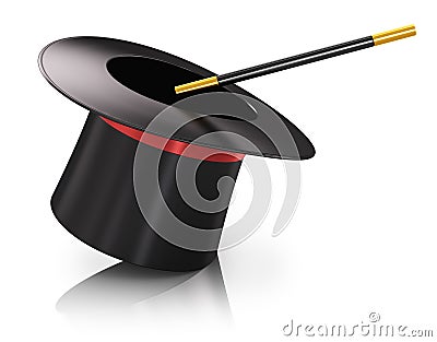 Magic hat and magic wand Stock Photo