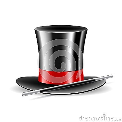 Magic hat and magic wand on white background Vector Illustration