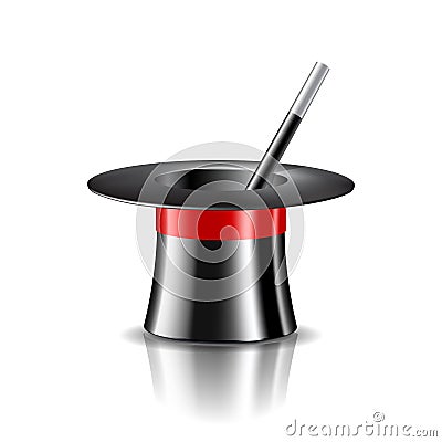 Magic hat and magic wand on white background Vector Illustration