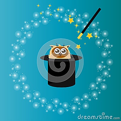 Magic hat with owl Vector Illustration