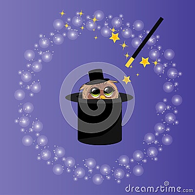 Magic hat with owl Vector Illustration