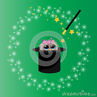 Magic hat with owl Vector Illustration