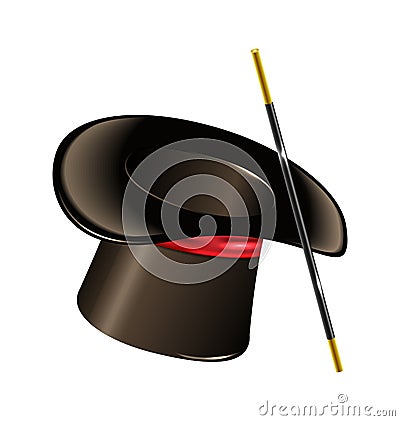 Magic hat with wand isolated on white background Vector Illustration