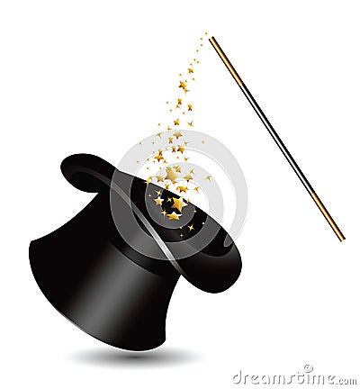 Magic hat and wand with sparkles. vector Vector Illustration