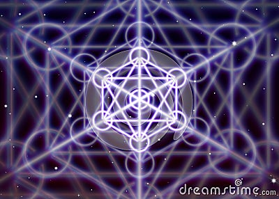 Magic hexagon symbol with circles spreads the shiny mystic energy in spiritual space Vector Illustration