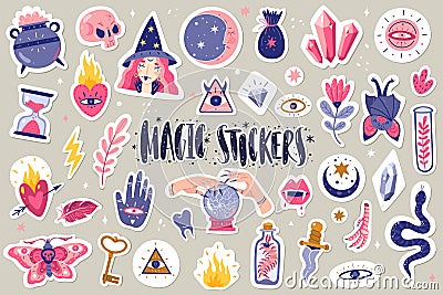 Magic icons doodles stickers Vector Illustration