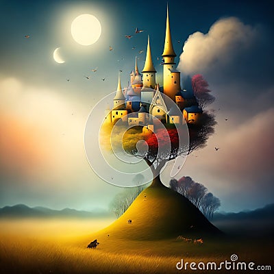 Magic imaginary world full with color and happiness. Generative ai. Stock Photo