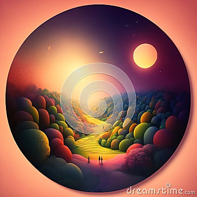 Magic imaginary world full with color and happiness. Generative ai. Stock Photo