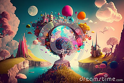 Magic imaginary world full with color and happiness, Generative AI Stock Photo